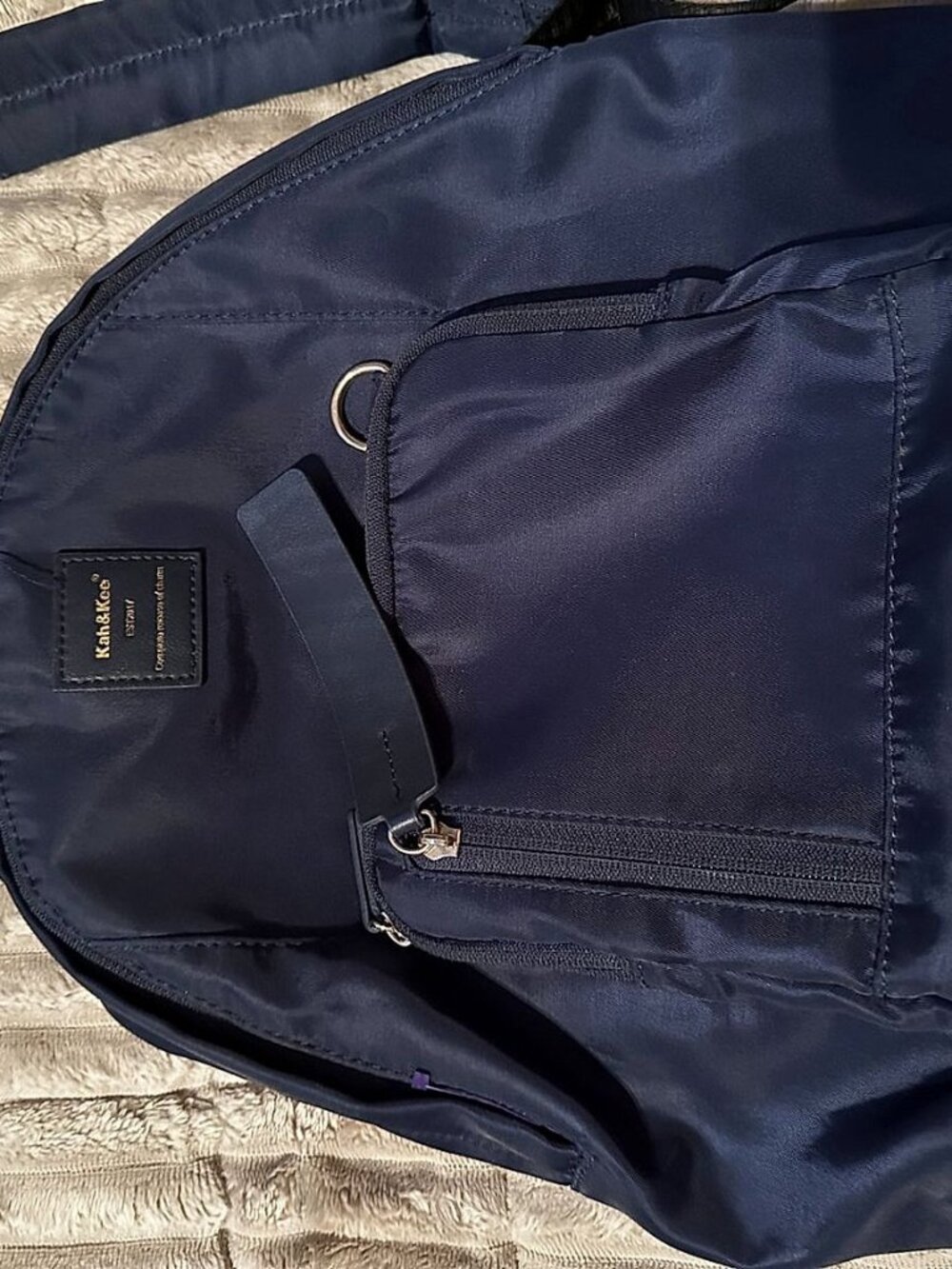 Kah & Kee Navy Blue Nylon Backpack Purse with Faux Leather Top Handle, One Size